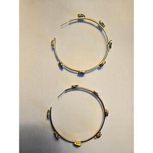 Fashion Gold Tone 2.5 Inch Hoop Earring with Black Hearts